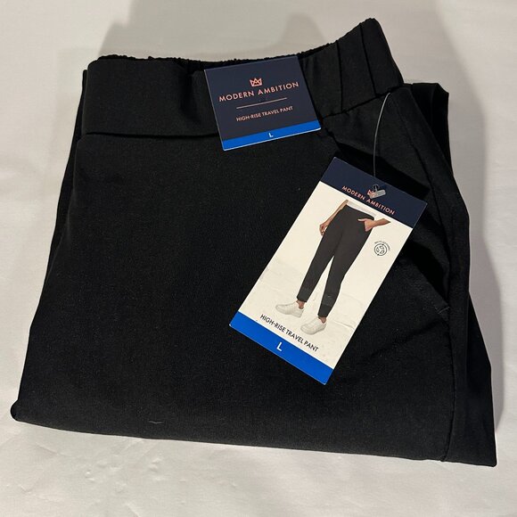 Modern Ambition Women's High Rise Travel Pant Size L Black Pull On Stretch (NEW) - Picture 1 of 14